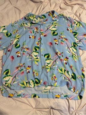 Disney Light Blue Tropical Print Button-Up Shirt